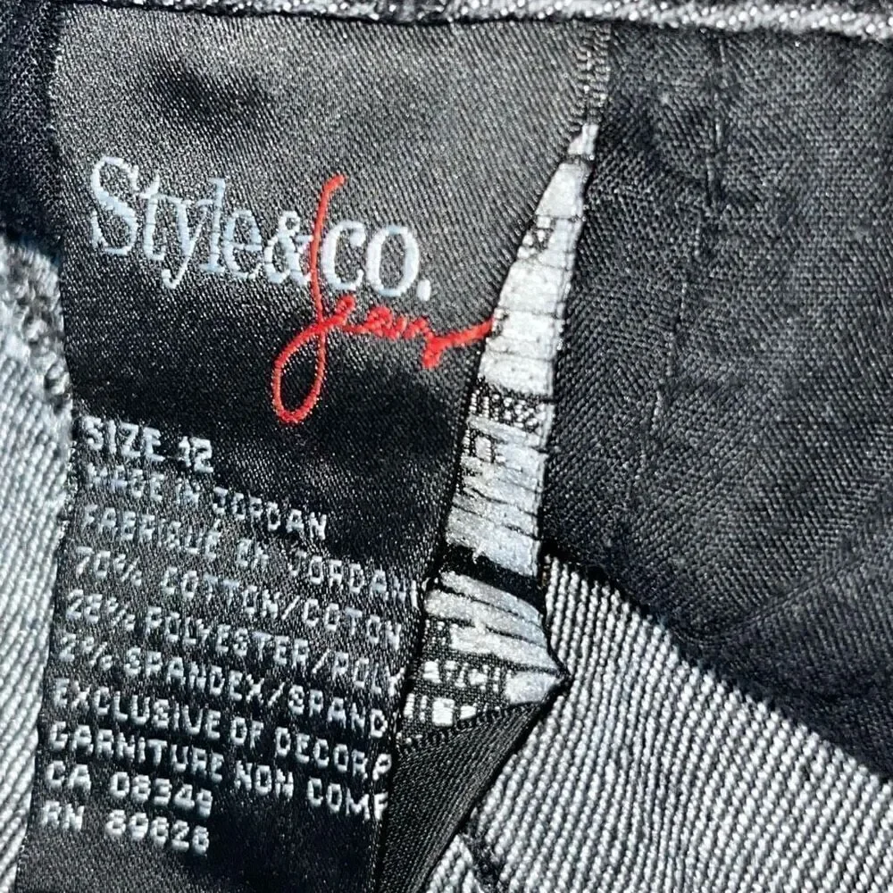 Style &‎ Co Women’s Size 12 Straight Leg Hip Hugger Jeans Black Faded Denim